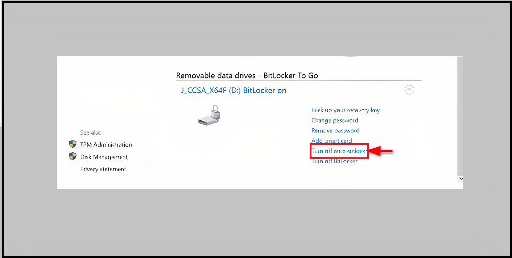 Xuất hiện giao diện mới, bạn hãy nhấn Turn off Bitlocker.